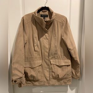 Jones Of New York Women Large Bomber Style Jacket Zip Button Dark Beige Coat